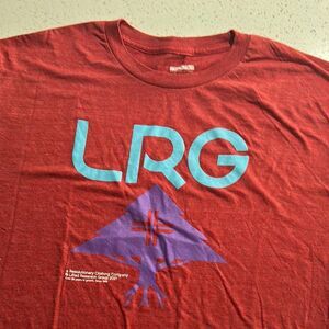 LRG Red Tee with Blue and Purple Graphics
